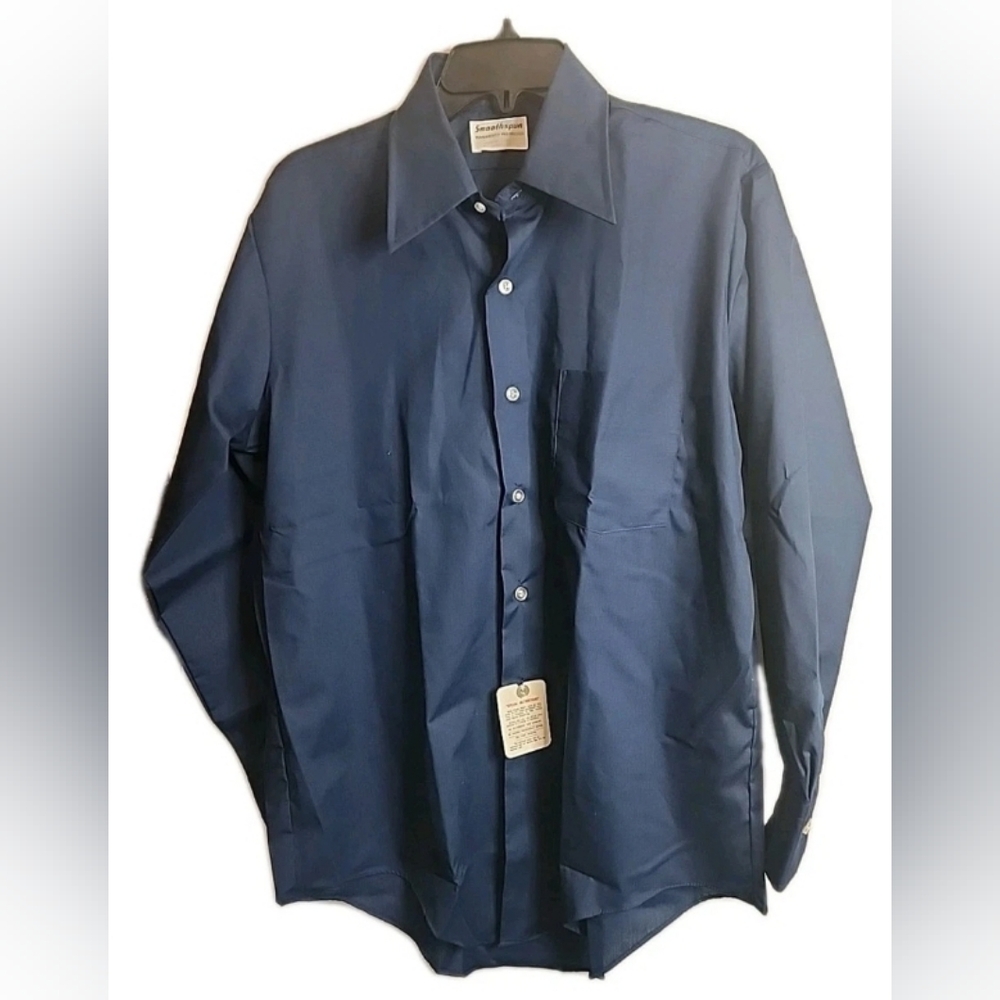 SmoothSpun Navy Shirt Permanent Pre-Pressed Button Down 16/2